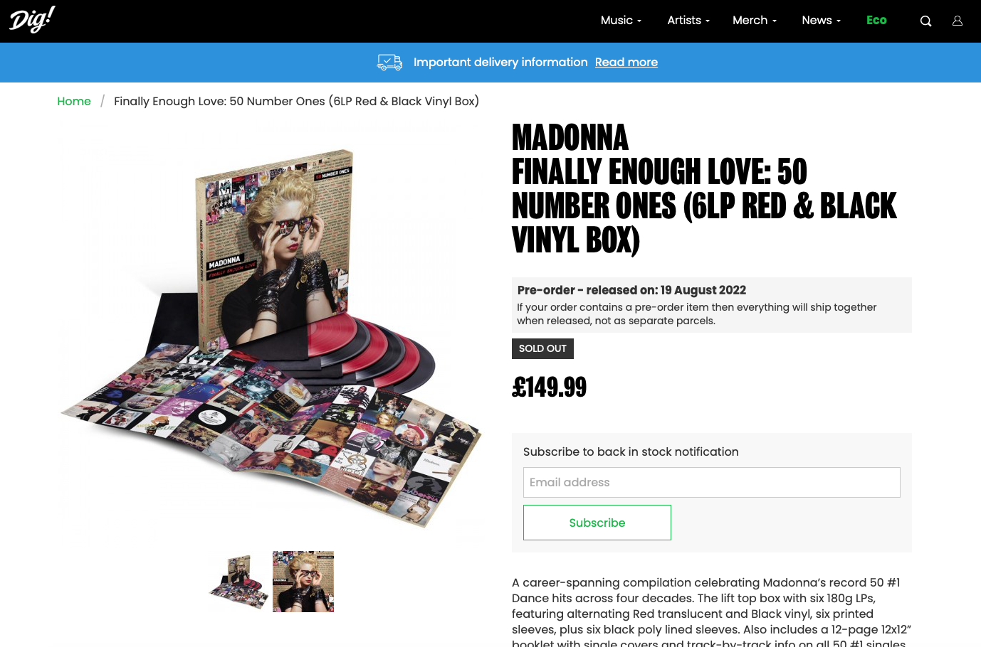 MADONNA Finally Enough Love: 50 Number Ones VINYL 12 6 LP BOX SET
