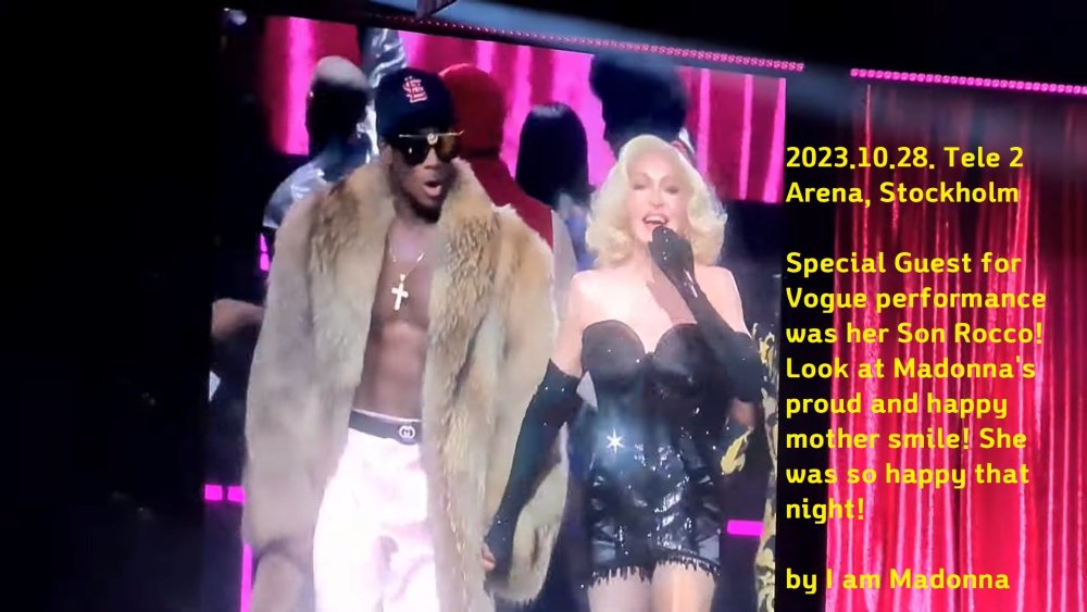 Madonna - Vogue. Celebration Tour 2023. Tele 2 Arena, Stockholm_Special Guest is Son Rocco Madonna's happy smile.jpg